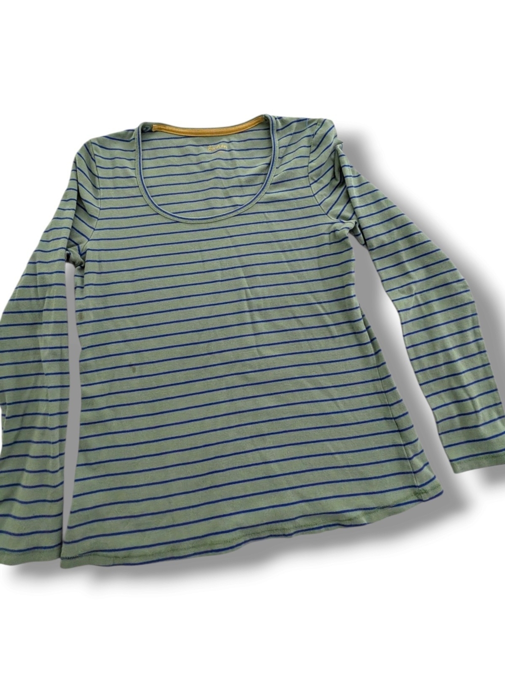 Boden Sage Green and Navy Striped Scoop-Neck Long Sleeve Top